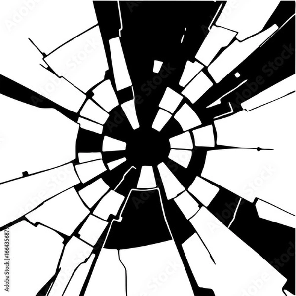 Fototapeta Black and white broken checkerboard, fragmented geometric distortion, SVG abstract background