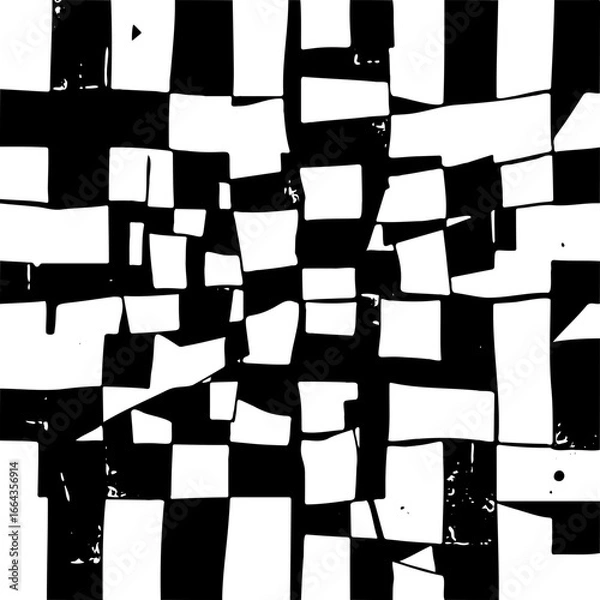 Fototapeta Black and white broken checkerboard, fragmented geometric distortion, SVG abstract background