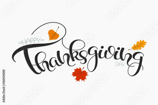 Fototapeta Thanksgiving hand drawn text. Happy Thanksgiving Day banner.