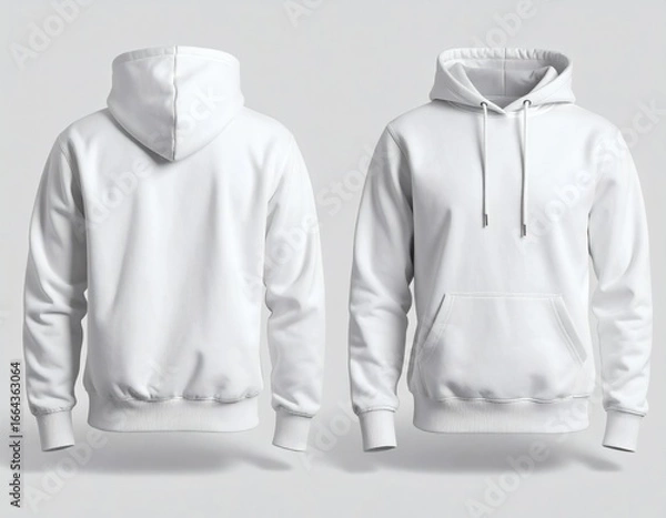 Fototapeta Realistic blank white hoodie mockup with front and back views. A clean, isolated sweatshirt template for apparel design and branding presentations