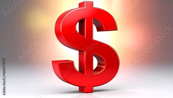 Fototapeta A vibrant, three-dimensional red dollar sign stands out against a soft, warm, gradient background, highlighting the financial concept.