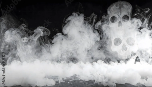 Fototapeta Ethereal skull in Smoke: Eerie skull shape manifests from swirling plumes of white smoke against a contrasting dark backdrop, creating a captivating and atmospheric scene.