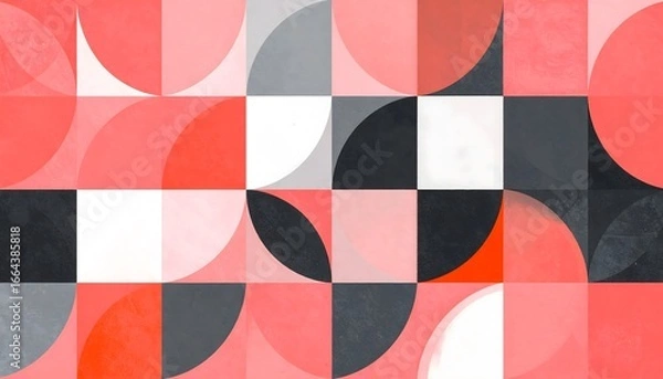 Fototapeta Geometric Harmony: A captivating geometric design unfolds, with squares, circles and striking blend of color, shapes and textures, offering a visual feast for the senses.