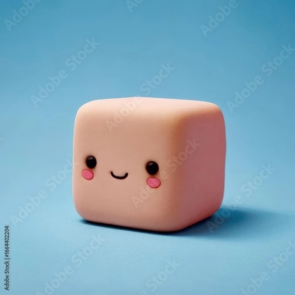 Obraz Cute Kawaii Cube on Blue Background