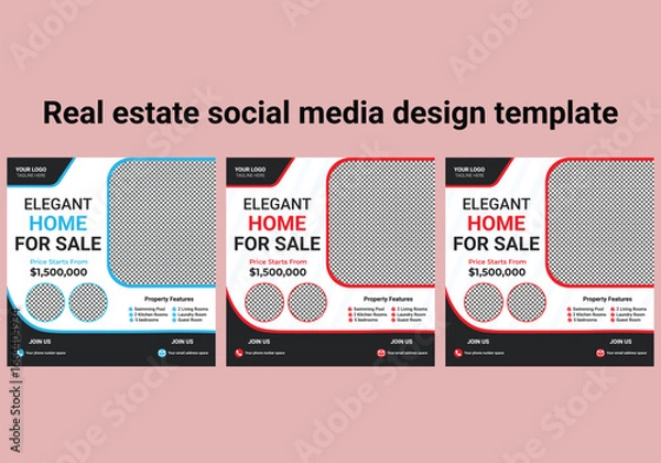 Obraz Modern real estate home sale social media post template bundle design and square advertising web banner template design