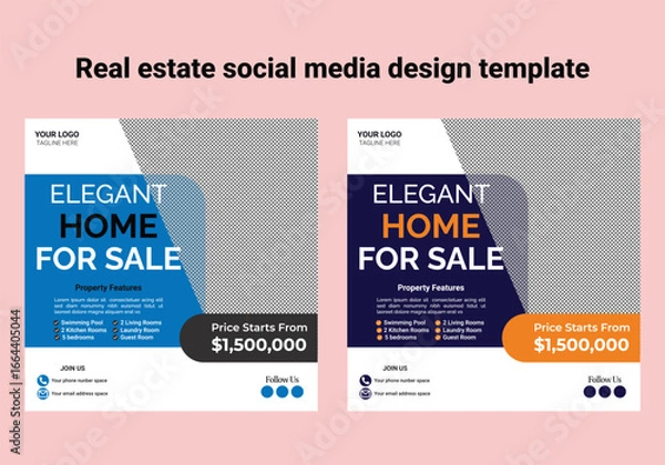 Obraz Modern real estate home sale social media post template bundle design and square advertising web banner template design