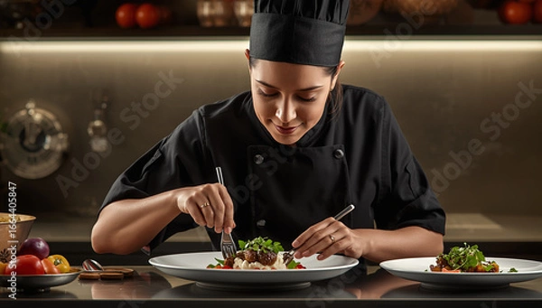 Obraz A Chef's Final Artistic Touch