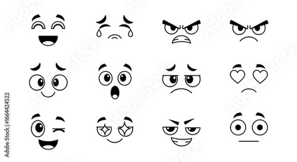 Fototapeta Expressive cartoon faces showcasing diverse emotions and reactions for animation projects and creative designs