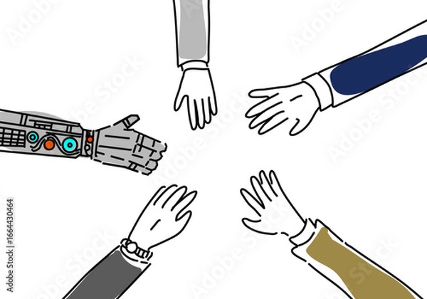 Fototapeta 人間と機械が手を取り合うDXイメージ