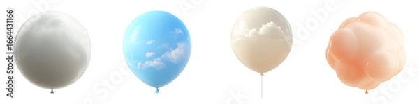 Fototapeta Colorful balloons with sky pattern soft clouds shapes on transparent background