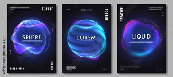 Fototapeta Set of poster with abstract colorful gradient sphere. Vector illustration. Design template for poster, flyer, social media, banner. 