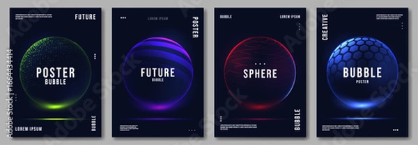 Fototapeta Set of poster with abstract colorful gradient sphere. Vector illustration. Design template for poster, flyer, social media, banner. 