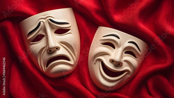 Fototapeta Comedy and tragedy theater masks, Theater drama masks comedy tragedy acting performance stage play artistic expression concept 
