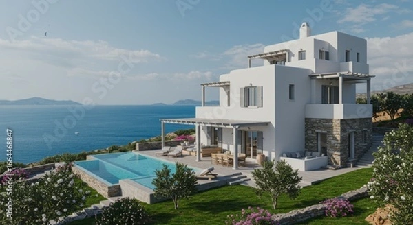 Fototapeta Luxury Mediterranean Villa with Infinity Pool and Panoramic Sea View
