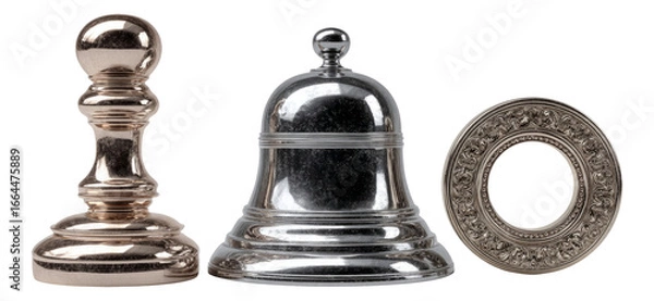 Obraz Isolated Metal Objects on Transparent Background Including Bell and Ring
