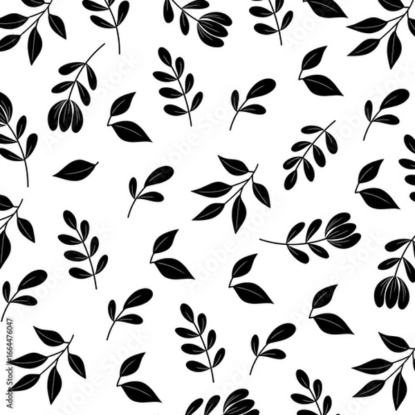 Fototapeta Black flower and leaf seamless pattern 