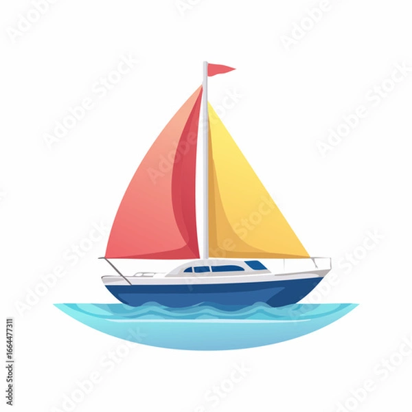 Fototapeta Colorful Sailboat On Water Illustration