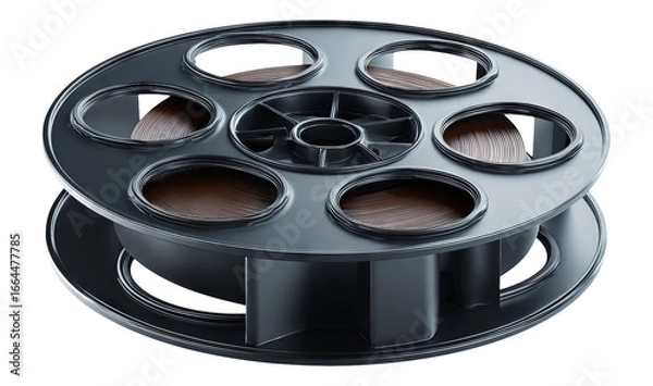 Fototapeta Isolated Black Film Reel on Transparent Background with Brown Tape