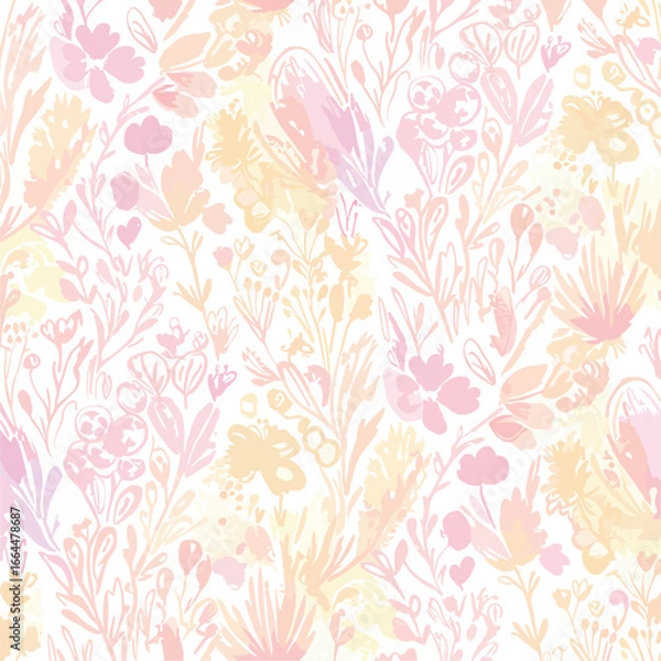 Fototapeta Seamless Pattern, Delicate floral pattern with pastel colors and watercolor effect for backgrounds Stock royalty free