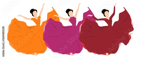 Fototapeta Attractive beautiful vector dancers in cartoonish theme 