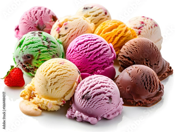Fototapeta Clean macro photograph featuring Delicious colorful icecream scoops summer dessert refreshment concept isolated on transparent background, studio product photo on a clean white background, isolated, p