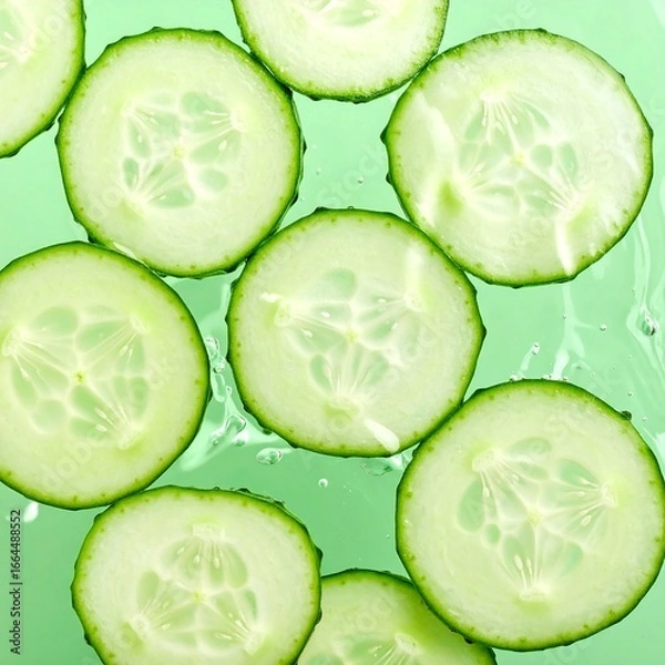 Fototapeta Fresh cucumber slices in water