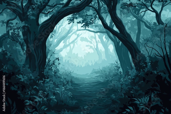 Fototapeta Mysterious Foggy Forest Path