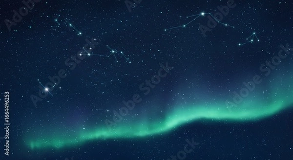 Obraz Celestial Dance: Aurora's Emerald Glow