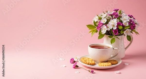 Fototapeta Pink Hues & Tea Time Tranquility