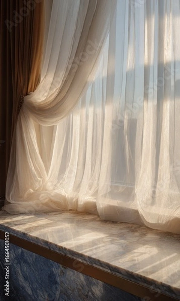 Fototapeta Elegant linen fabric curtain featuring soft texture and light filtering design for modern interior decor perfect for enhancing privacy sunlight control and stylish window dressing