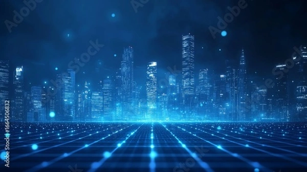 Obraz Blue technology future city skyline