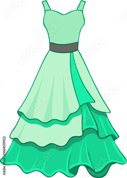 Fototapeta High low hem gown with layered frills isolated on white background