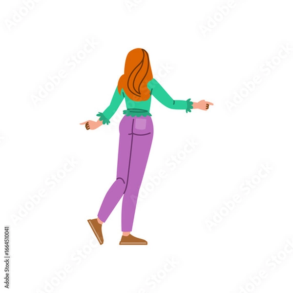 Fototapeta Young woman pointing with index fingers in different directions