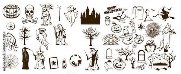 Fototapeta Halloween concept icon set. Hand drawn design elements in sketch style for holiday flyer, greeting card or web banner