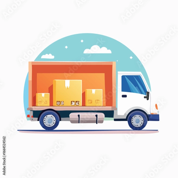 Fototapeta Cartoon Delivery Truck With Boxes