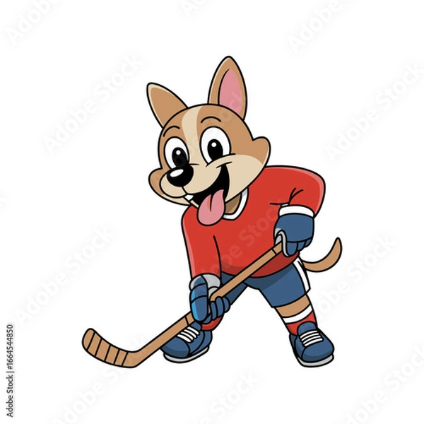 Obraz Cartoon Dog Playing Hockey Vector Illustration on White Background