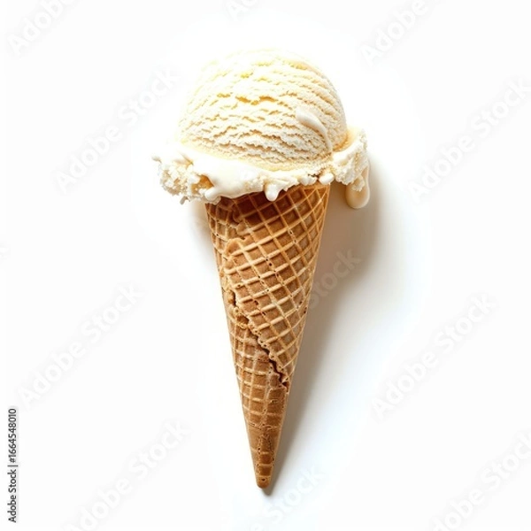 Fototapeta Vanilla ice cream scoop in waffle cone