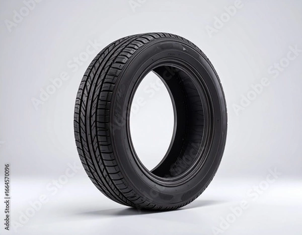 Fototapeta High resolution realistic photo of a car tire isolated on pure white background, detailed rubber texture, clean studio product photography.
