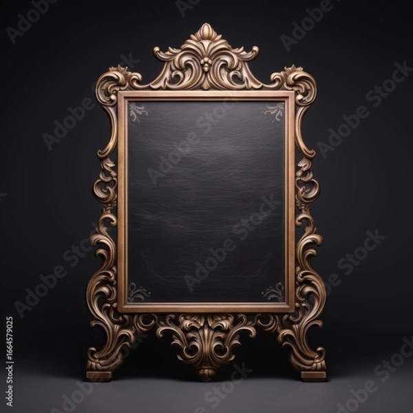 Fototapeta Ornate gilded Victorian frame empty black chalkboard