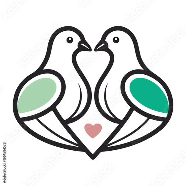 Fototapeta two doves with heart