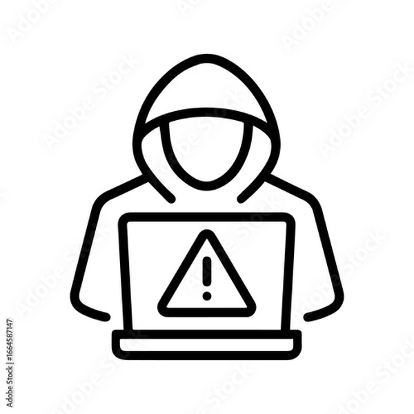 Obraz Computer hacker line icon with laptop silhouette vector 