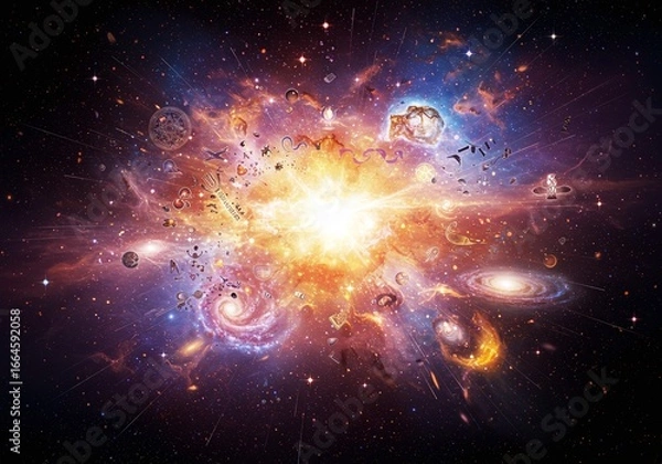 Fototapeta Cosmic Explosion A Brilliant Burst of Energy and Nebulae, Revealing the Mysteries of the Universe's Birth and Evolution Through Stunning Celestial Displays