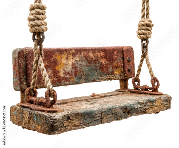 Obraz Old rustic swing abandoned playground nostalgia isolated on transparent background, png