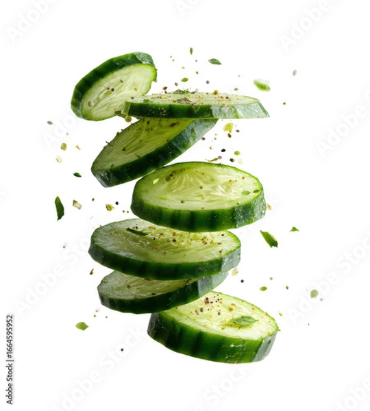 Obraz Crisp cucumber slices kitchen food freshness isolated on transparent background, png