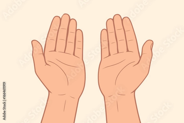 Fototapeta Two open empty human hands gesture. Concept of asking for help, charity, donation, or support. Praying hands for faith and hope. Modern flat vector cartoon illustration.