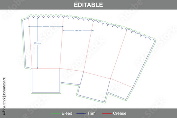 Obraz Custom dimensions flat adhesive bottom large open boxes dieline popcorn box packaging template with printable dieline design, carton folding layout, and packaging dieline