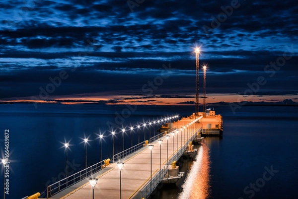 Fototapeta Scenic Night View of Tallinn Cruise Pier with Illuminated Lights