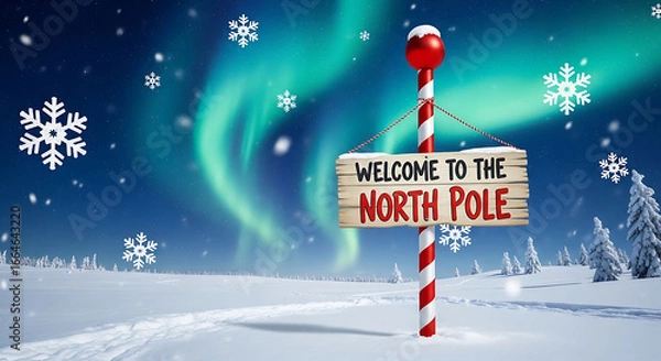 Fototapeta Welcome to the north pole under the aurora borealis