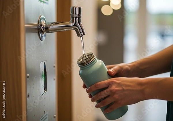 Obraz Compost Bin in Modern Backyard with Hands Dropping Waste