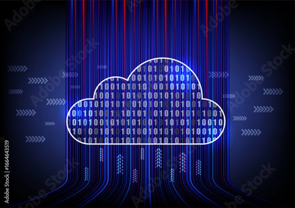 Obraz Cloud storage with binary code and line fiber obtic.